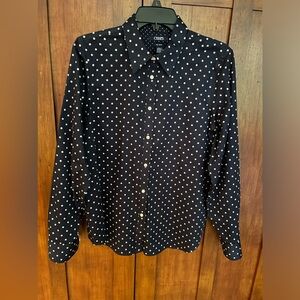Chaps No Iron Navy/Polka Dot Shirt Size L